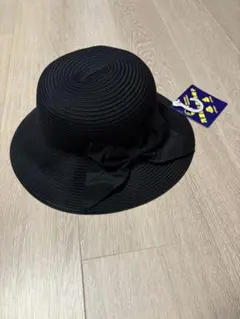 洗濯機で洗える帽子 UPF50+麦わら帽子ブラック新品 お洒落 サイズ調整可能