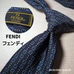 訳あり フェンディ ネクタイ FF柄 ズッカ柄 ネイビー 高級シルク FENDI