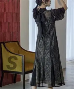 ク★新品タグ付き★ドリードール　フラワーレースパフスリーブドレス　ブラック