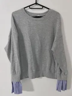 ZARA 裏毛　ドッキングレイヤードプルオーバー　ストライプ袖❤︎ Mサイズ