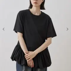 【未使用タグ付】Unblend　バルーン切り替え　半袖Tシャツ　黒　Fサイズのサムネイル