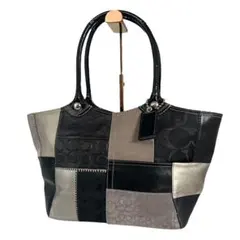 希少 コーチ トートバッグ ハンドバッグ パッチワーク 肩掛け ブラック