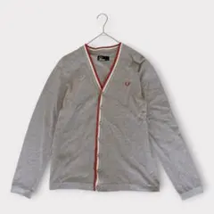 FREDPERRY フレッドペリー Vネック カーディガン 刺繍 ロゴ グレーのサムネイル
