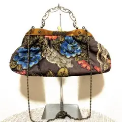 2way ハンドバッグ ショルダーバッグ ビーズ 花柄 レトロ がま口