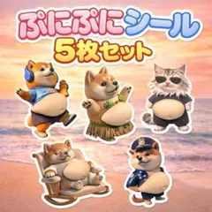 【5枚✨】新品 おなか ぷにぷに シール 柴犬 ステッカー 立体 クイーズ　ぐら