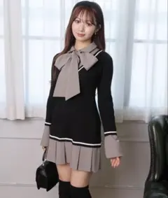 LIPSERVICE シャツドッキングプリーツワンピース リップサービス 黒