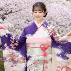 振袖　完全フルセット　24点　成人式　結婚式　前撮り　紫　パープル　高身長　美品