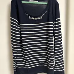 LES MUES Femme ビジュー付き ボーダー 長袖ニット