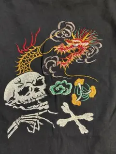 スカル ドラゴン 刺繍 ロングTシャツ ブラック　スカロンTのサムネイル