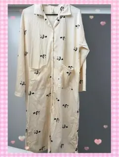パンダ柄ロングシャツワンピース