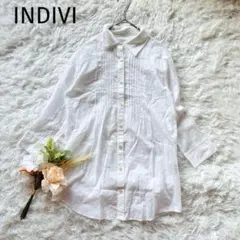 インディヴィ ピンタックシャツチュニック　ブラウス コットン100 白 36