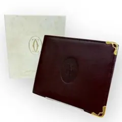【美品】Cartier カルティエ 二つ折り財布 ボルドー マストライン　箱付