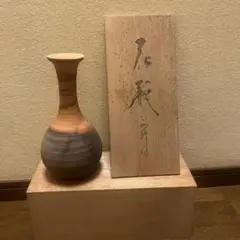 陶器製の花瓶 木箱付き　花鳥花瓶　陶器　383-552