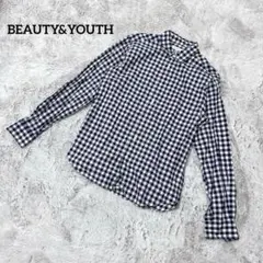 BEAUTY&YOUTH【S】チェック柄シャツ ネイビー カジュアル 長袖