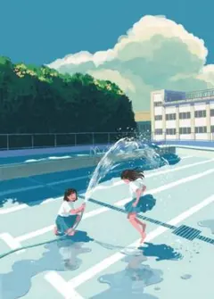 a43 夏空の下プールではしゃぐ少女のアートのサムネイル
