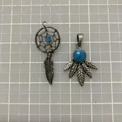 【銀製】ターコイズ羽根＆ラピス入りミニドリームキャッチャー｜ペンダントトップ2個