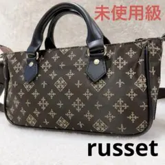 未使用級 ラシット ミニショルダーバッグ ハンド 2way ダークブラウン 総柄