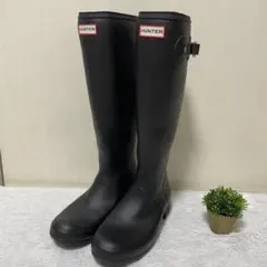 【美品】HUNTER レインブーツロングタイプ EU39 黒 BK ブラック