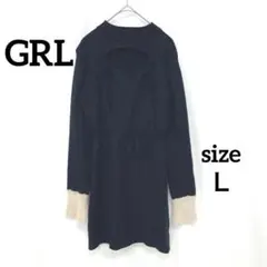 【目玉商品】グレイル　長袖ワンピース S 袖ファー付 ブラック 胸元デザイン