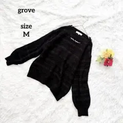 grove グローブ パールビーズ付 ラメニット 綺麗め ネイビー　長袖　M