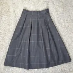 美品【Anatelier】(36)ウール混グレンチェック フレアスカート通勤に