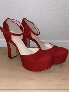 赤 スエード風 ストラップ付き ハイヒール