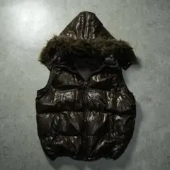 お*る様 y2k ファーダウンベスト ドローコード お兄系 ブラウン 光沢 グラ