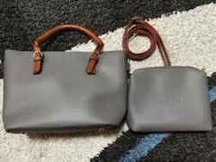 【美品】D.KELLY グレー ハンドバッグ バッグインバッグ　ショルダー付き