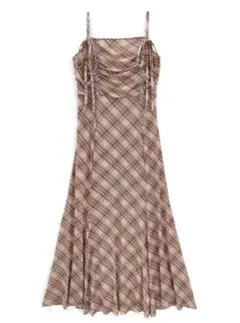 GRL チェック柄ギャザーリボンキャミソールワンピース[dk1411] Mサイズ