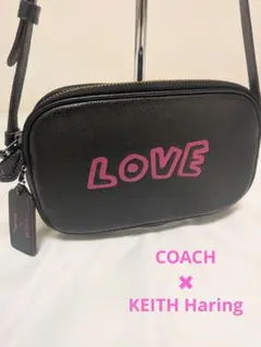美品 COACH レザー ショルダーバッグ キースヘリング コラボ LOVE 茶
