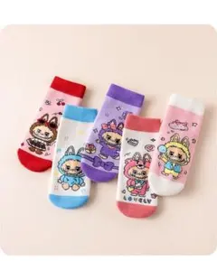 ラブブキッズ靴下　子供ソックス登園通学カラフル裏起毛 約17cm~23cm 5足