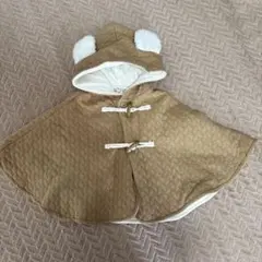 ベージュ フード付きポンチョ