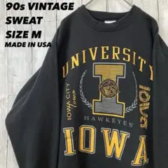 メイドインUSA90s古着アイオワカレッジビッグプリントスエットトレーナー M黒