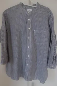 prit　綿麻　七分袖ブラウス　ストライプ柄（グレー）レディース