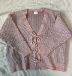 merry jenny ニット リブ編みピンクカーディガン