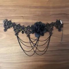黒のレースチョーカー バラの花付き ゴスロリ