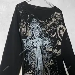 クロスデザイン 長袖Tシャツ 十字架　y2k パンク　グランジ　ブラック　M
