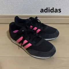 【adidas】アディダス 3本ラインスニーカー 黒ブラック×ピンク レディース