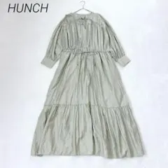 ハンチ　ティアードロングワンピース　薄緑　M ゆったり　ウエストリボン　Aラインのサムネイル