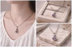 アメジスト　アイオライト　天然石ネックレス　silverカラー