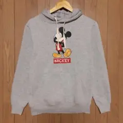 ディズニー 杢グレー スエット パーカー 胸元ミッキービッグプリント Sサイズ
