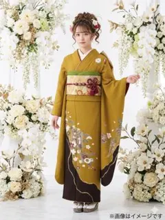 振り袖　フルセット　別誂長襦袢　金彩加工　御所車　成人式　辛子色　900