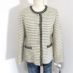 新品　ノーカラーツイードジャケット　黒アイボリー　セレモニー フォーマル L