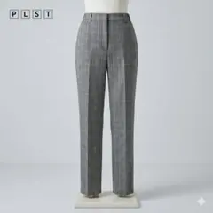 美品 PLST プラステ グレンチェック テーパードパンツ L グレー 万能