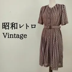 日本製 昭和レトロ ゆったり5分袖ひざ丈ワンピース ストライプ ブラウン 13