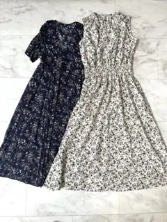 美品☆ユニクロ☆フラワーロングワンピース2枚セット＋インナーワンピース1枚付き