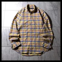 ポロラルフローレン オックスフォードシャツ チェック 黄色 カラーポニー刺繍 L