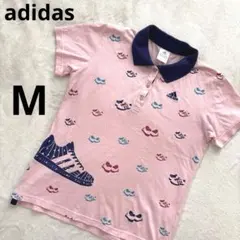 【adidas】スニーカー総柄　ポロシャツ　ピンク　総柄　半袖　綿100% Mのサムネイル