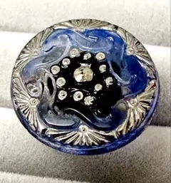 【新品】チェコ・ボヘミアングラス ヴィンテージ調リング（ブルー×シルバー）