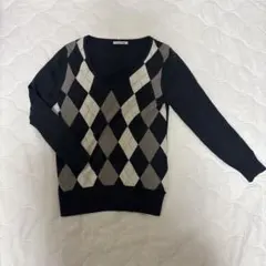 le.coeur blanc アーガイル柄セーター ネイビー系　薄手ニット